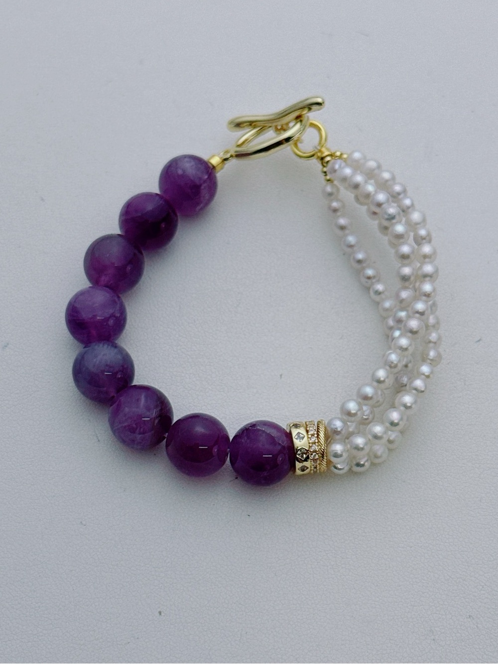 Handmade Freshwater Baby Pearl Amethyst Bracelet 7” 26B468 3-4mm&11mm